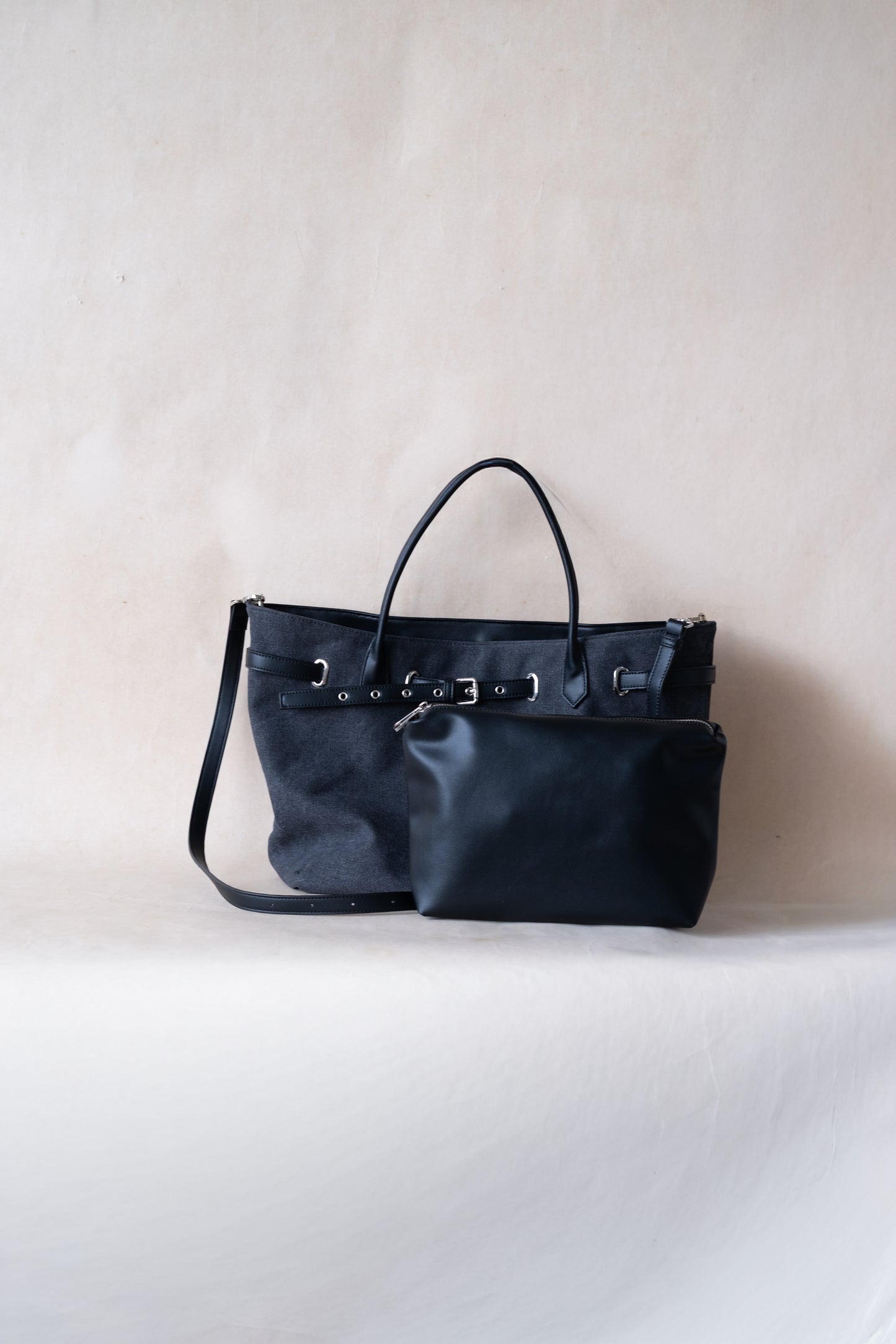 Élan Belted Canvas Tote - Black