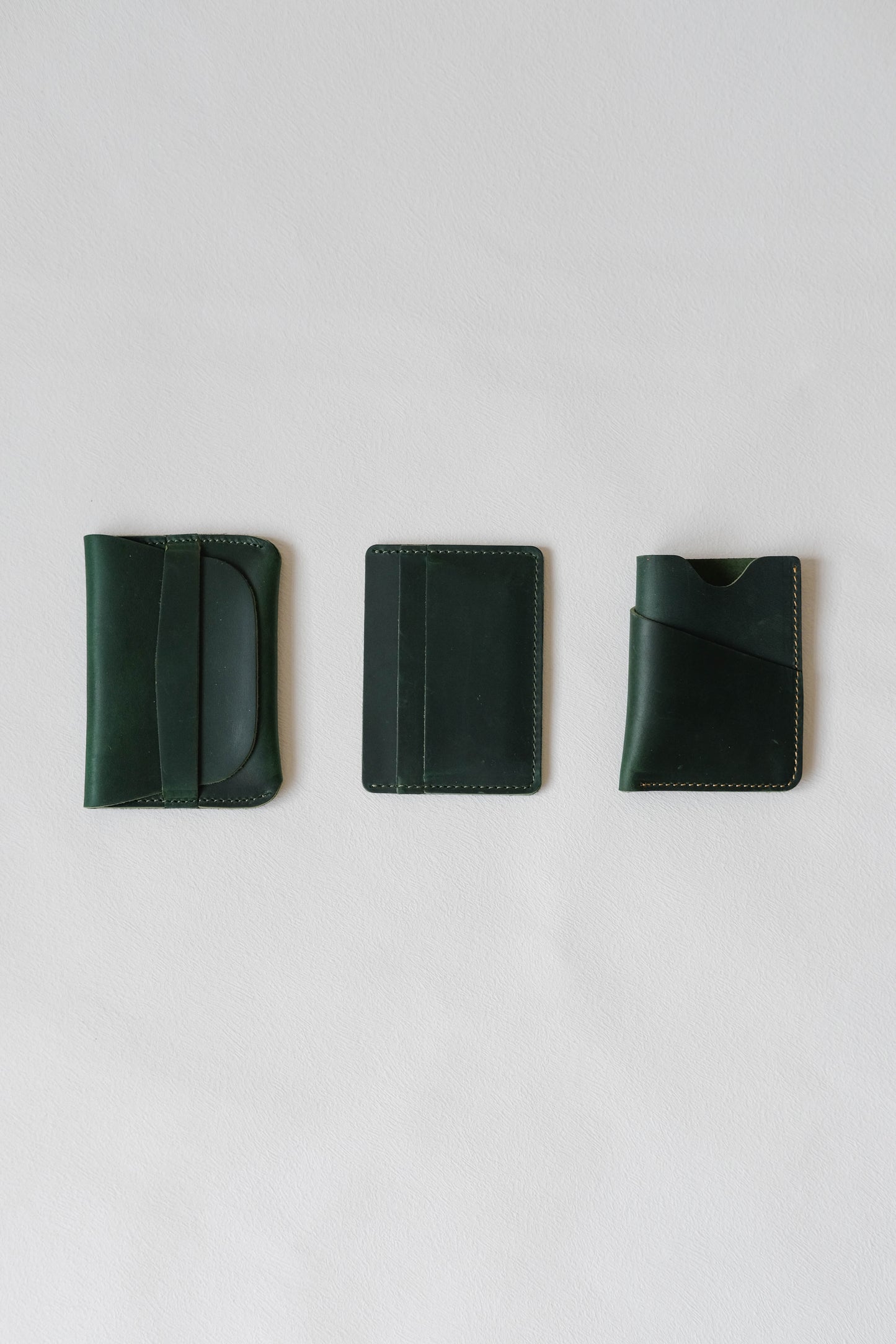 Handmade First Layer Cowhide Card Holder In Dark Green