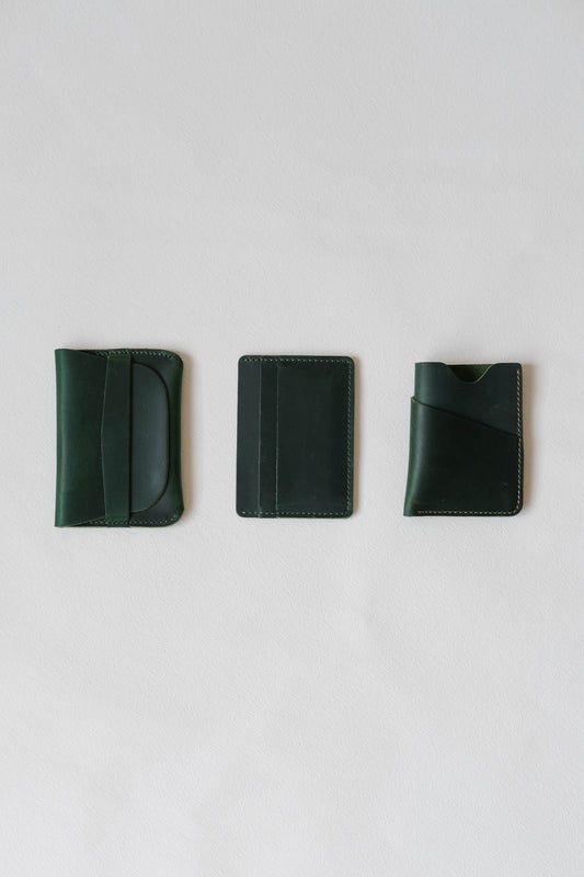 Handmade First Layer Cowhide Card Holder In Dark Green