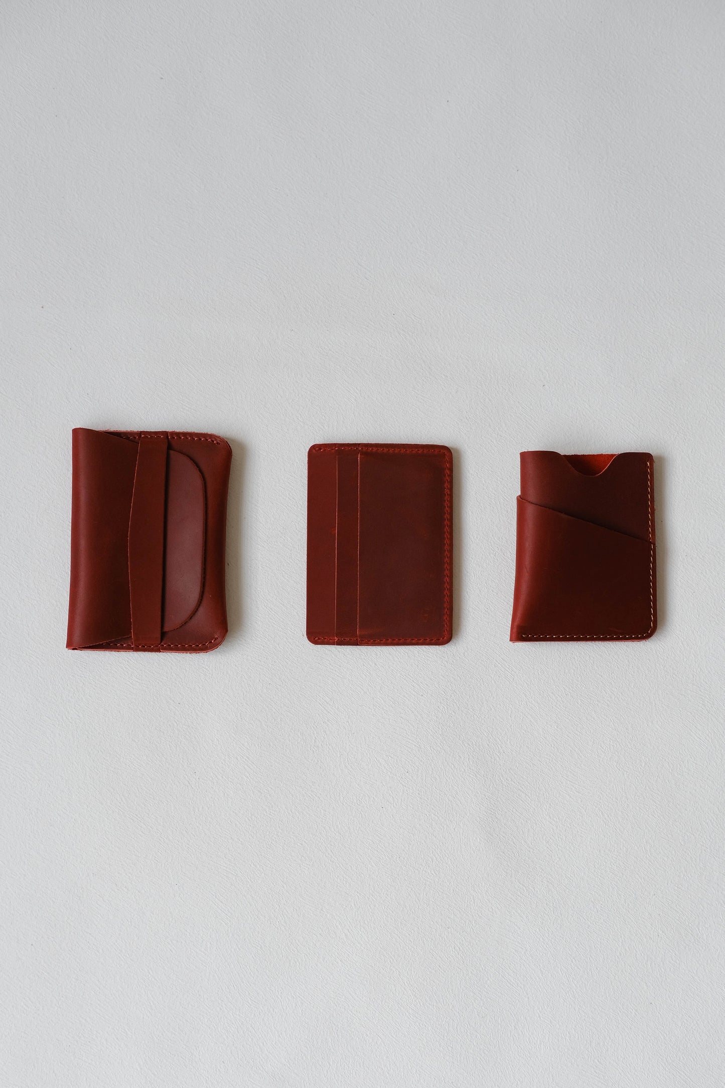 Handmade First Layer Cowhide Card Holder In Wide Red