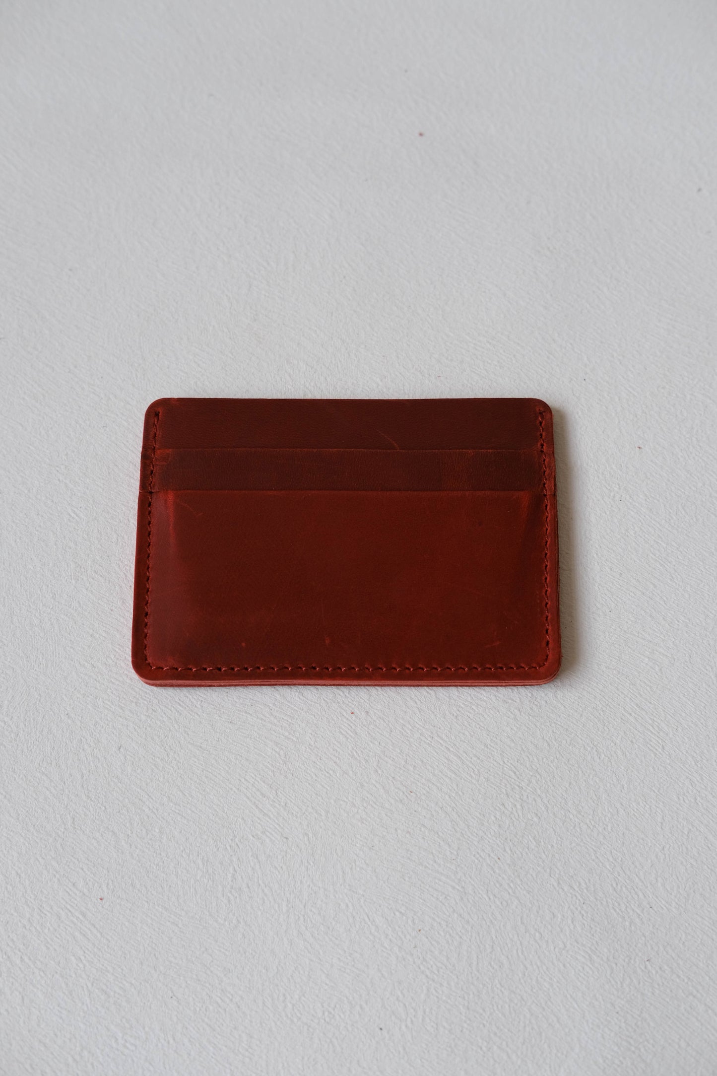 Handmade First Layer Cowhide Card Holder In Wide Red