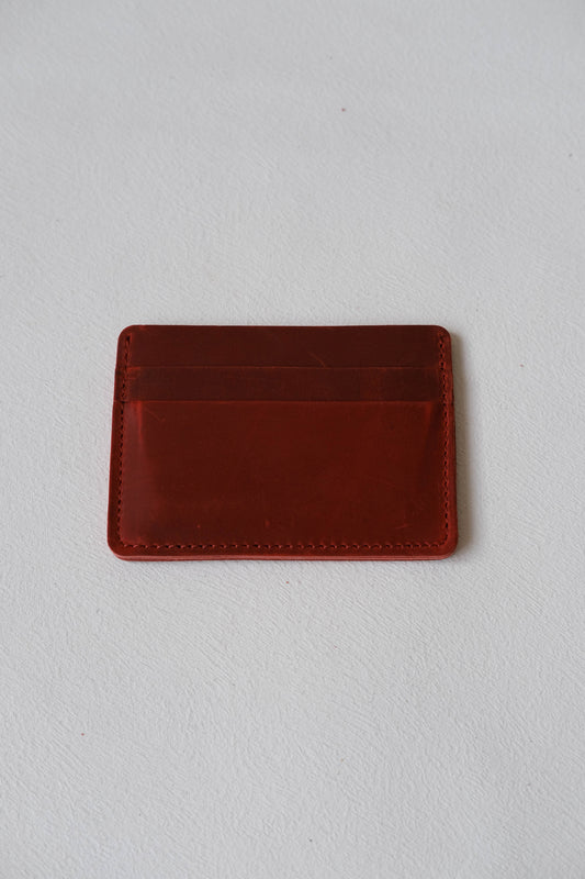 Handmade First Layer Cowhide Card Holder In Wide Red