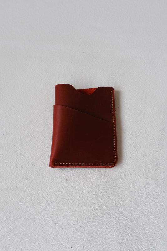 Handmade Cowhide Card Clip In Wine Red