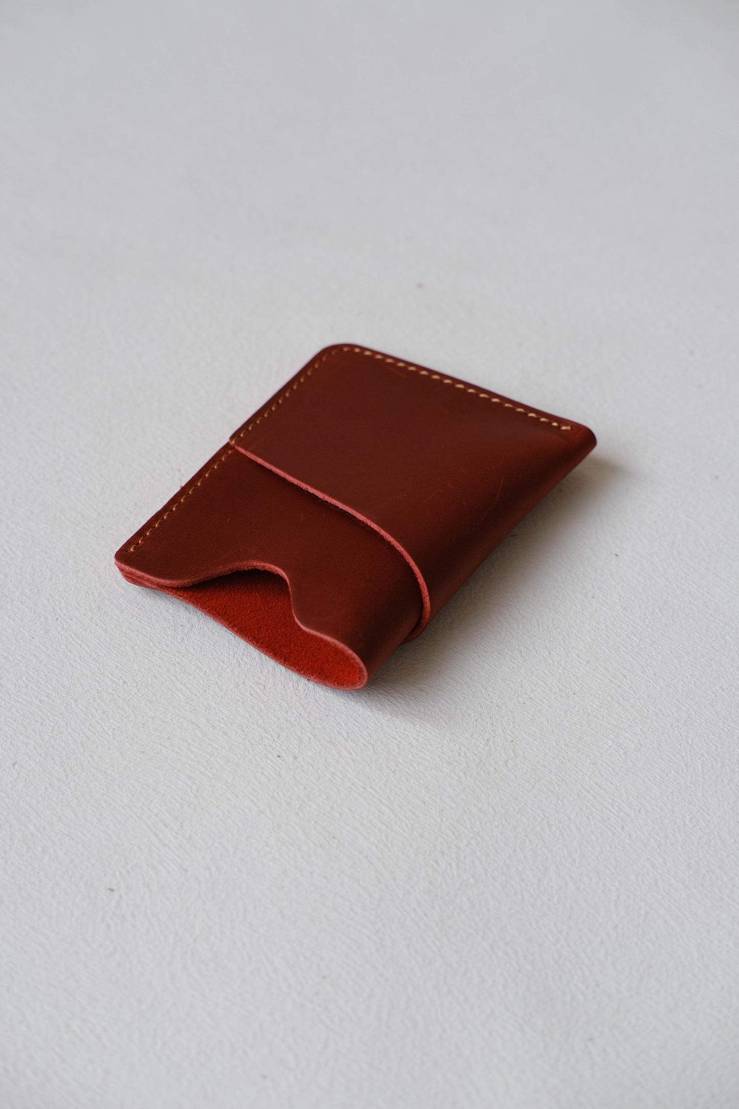 Handmade Cowhide Card Clip In Wine Red