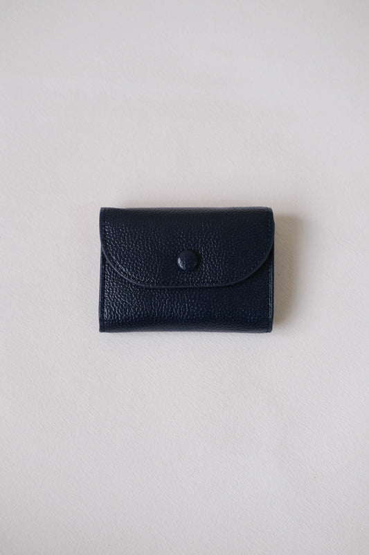 Oil Wax Lychee Textured Wallet In Dark Blue