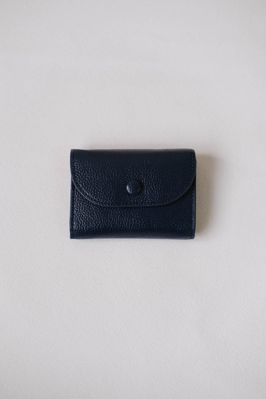 Oil Wax Lychee Textured Wallet In Dark Blue