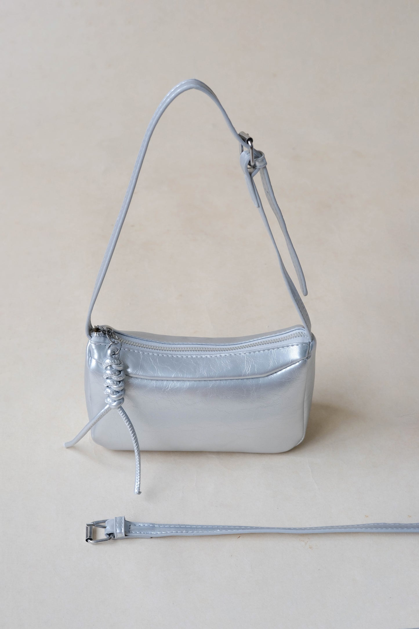 One Shoulder Underarm + Crossbody Pillow Bag In Silver