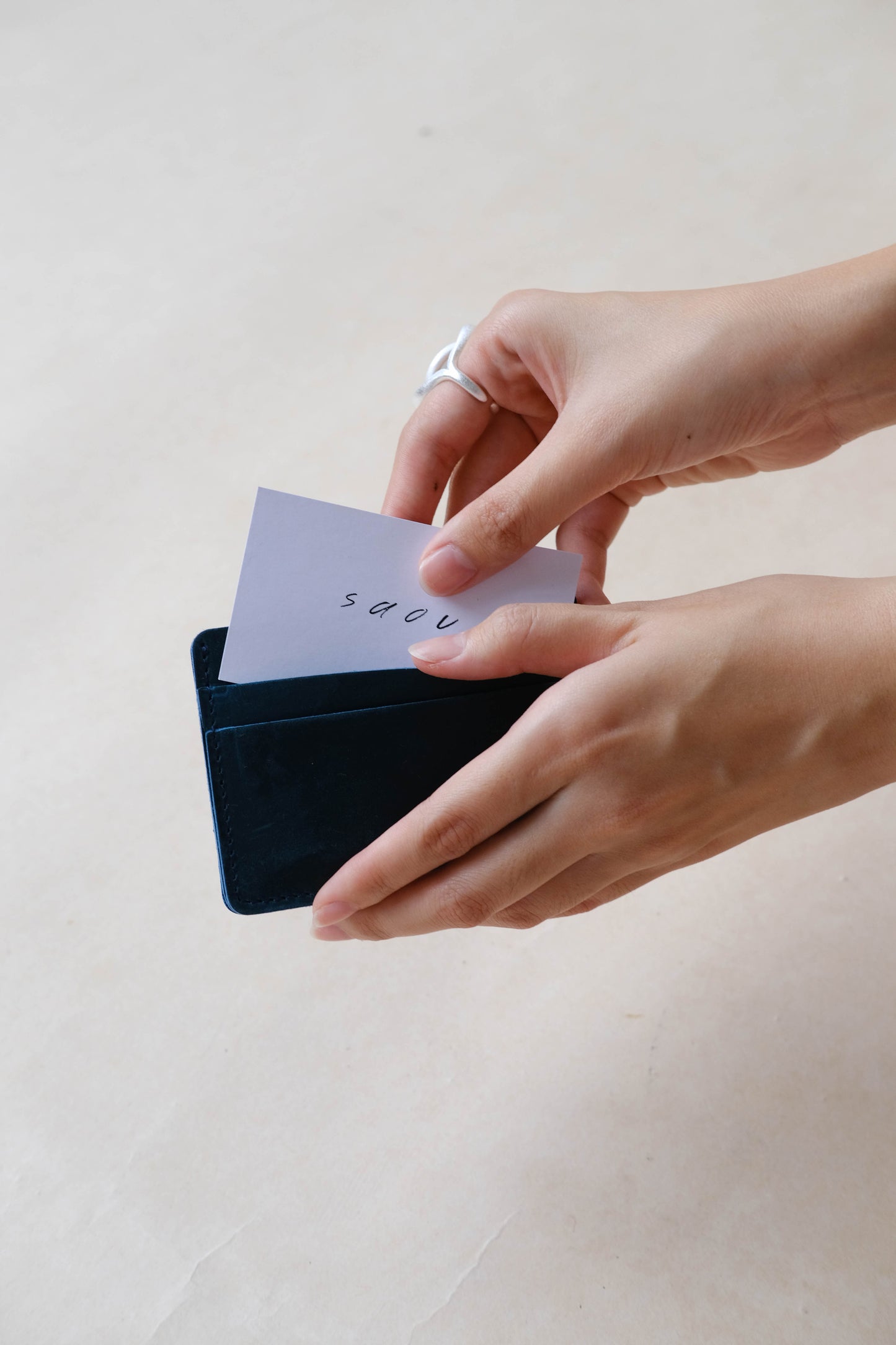 Handmade First Layer Cowhide Card Holder In Bluish