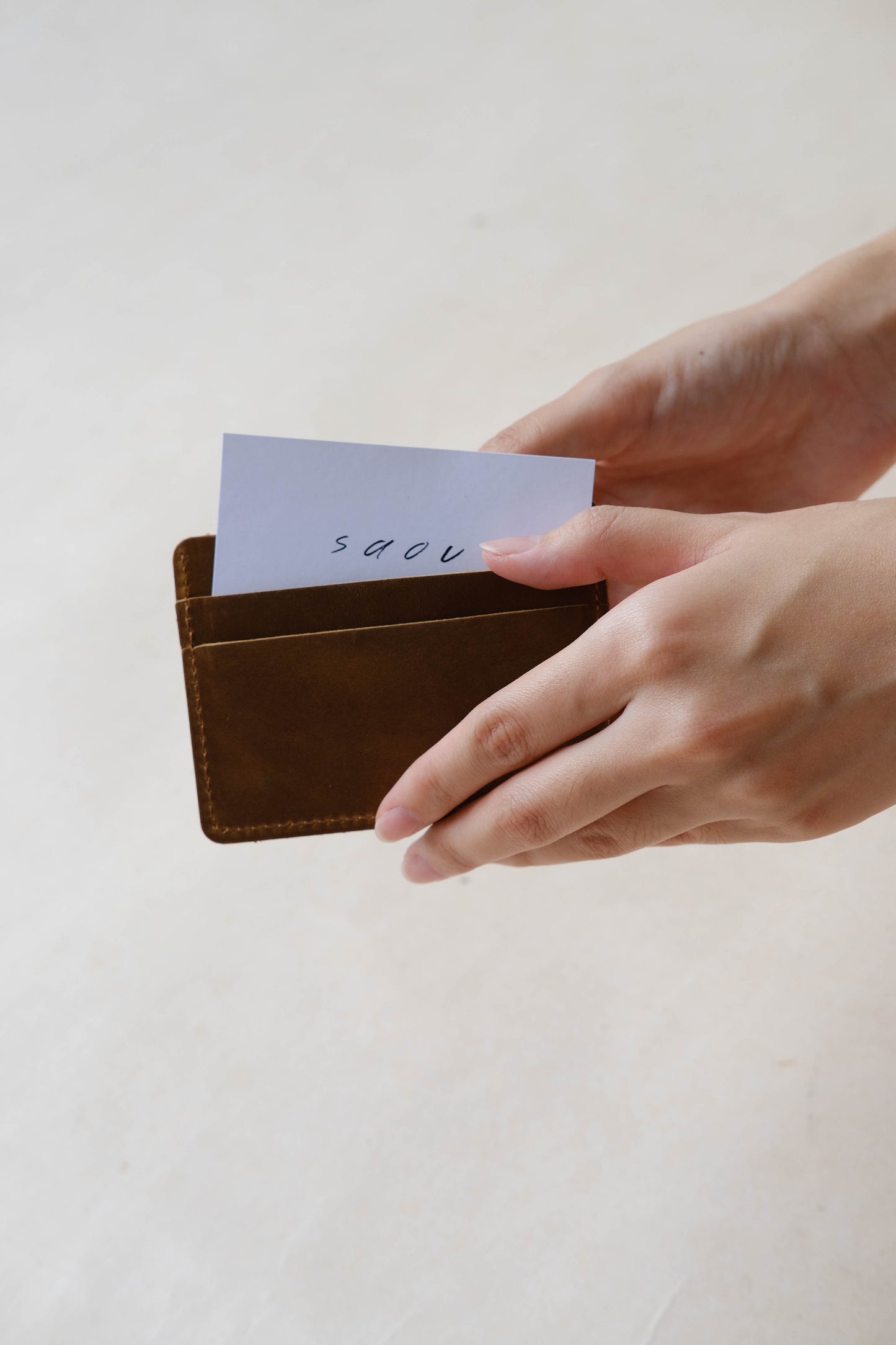 Handmade First Layer Cowhide Card Holder In Brown