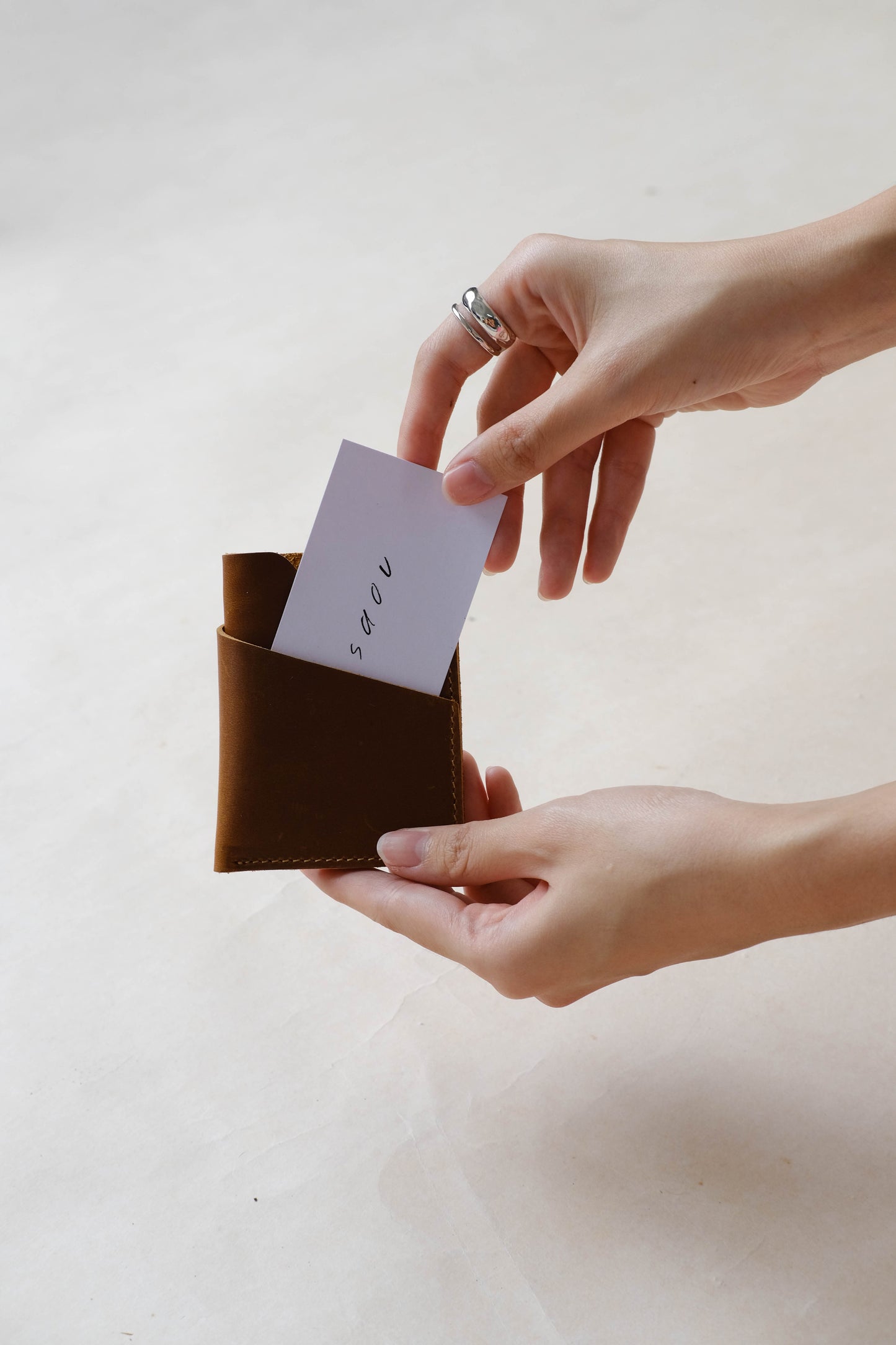 Handmade Cowhide Card Clip In Brown