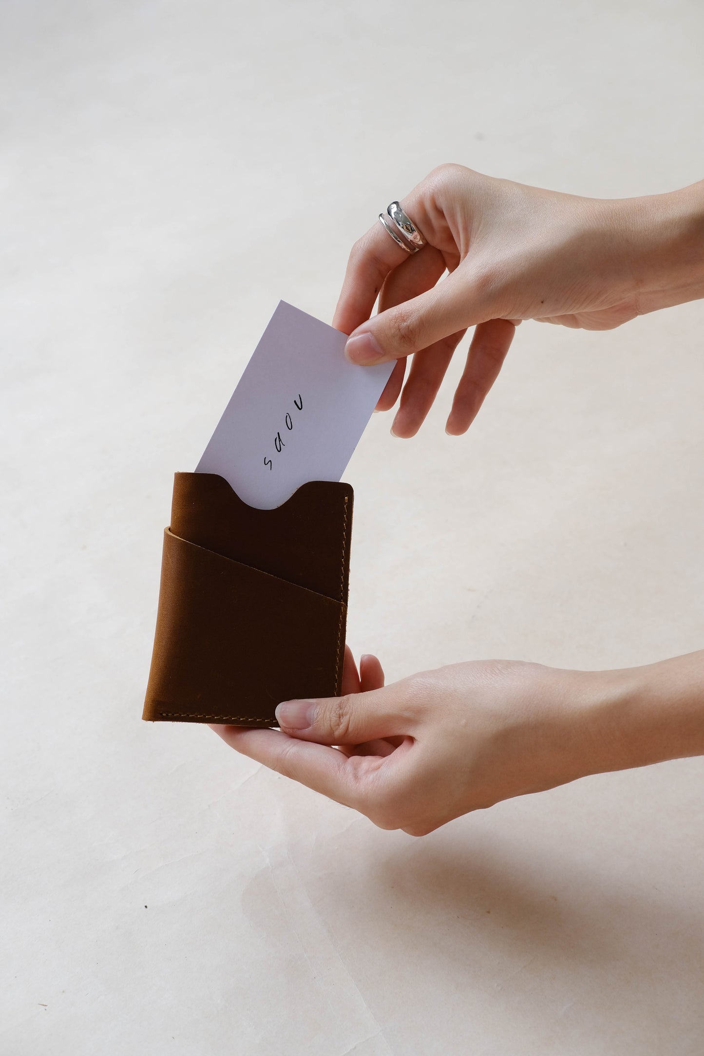 Handmade Cowhide Card Clip In Brown