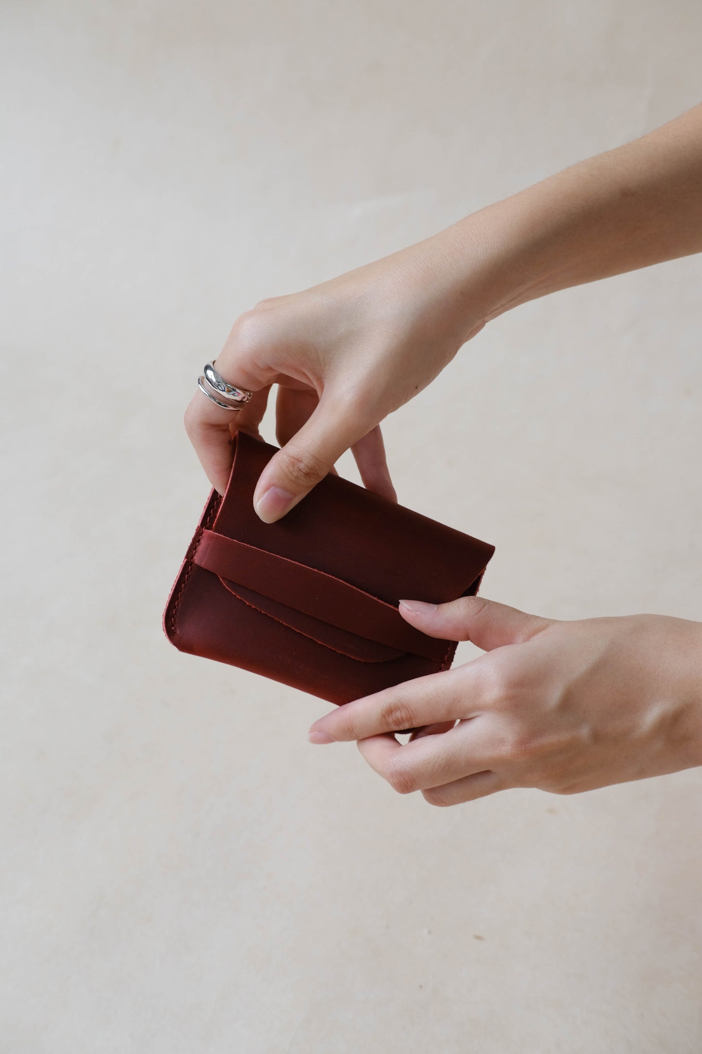 Handmade Genuine Leather Wallet In Wine Red