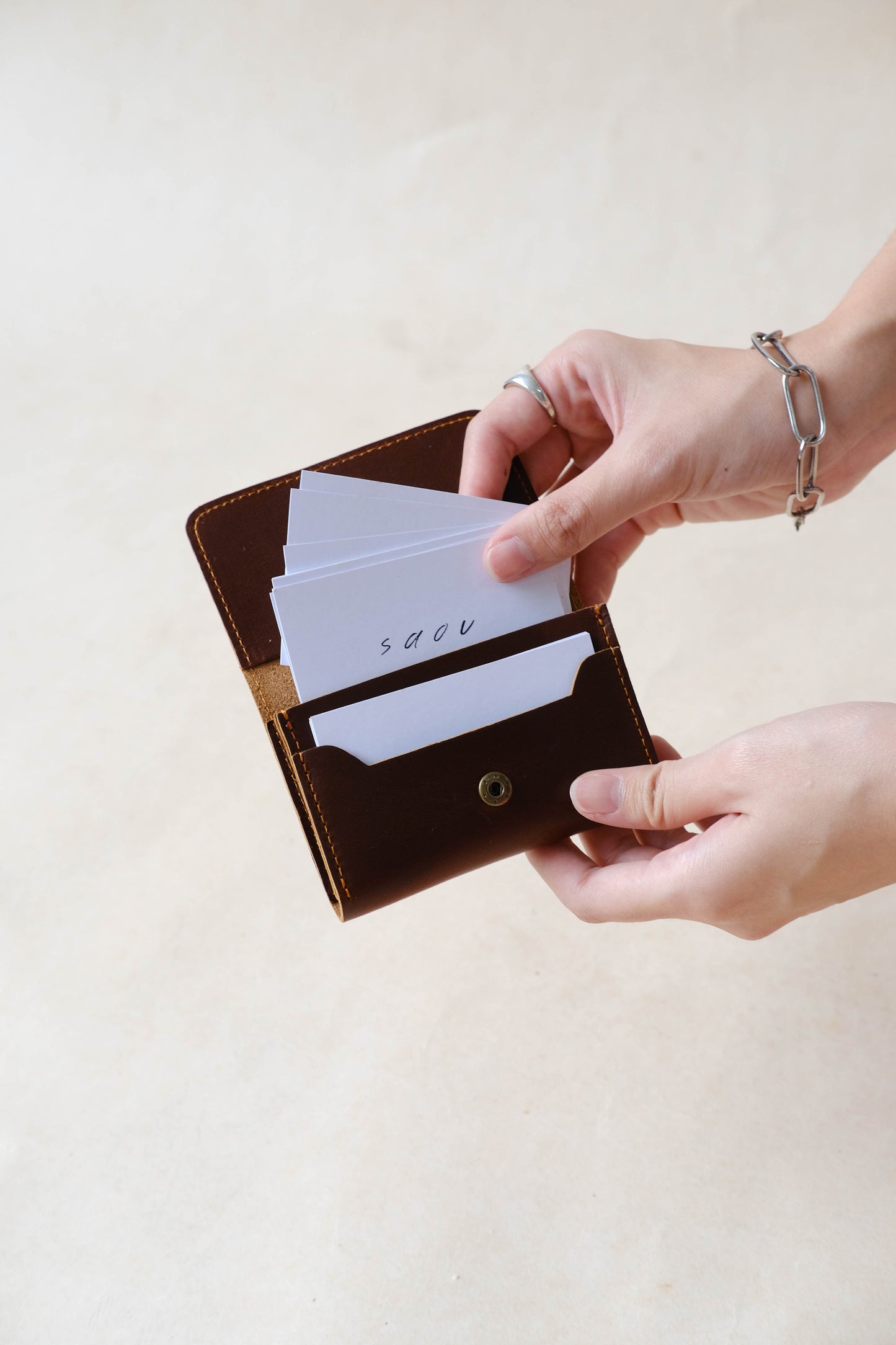 French Handmade Minimalist Wallet In Coffee