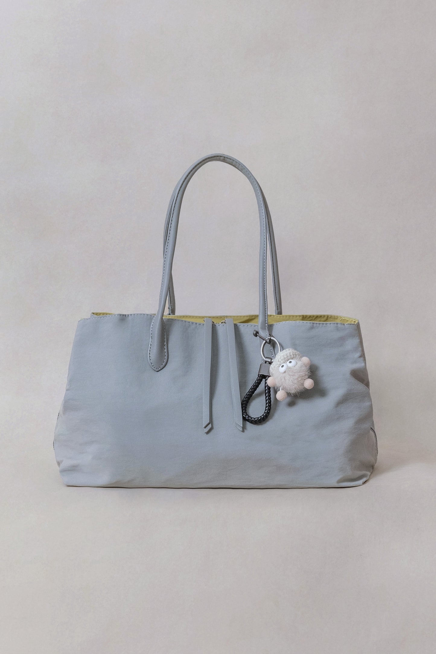Classic Flow Vegan Leather Tote - Grey Yellow (With Charm)