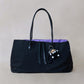 Classic Flow Vegan Leather Tote - Black Purple （With Charm）