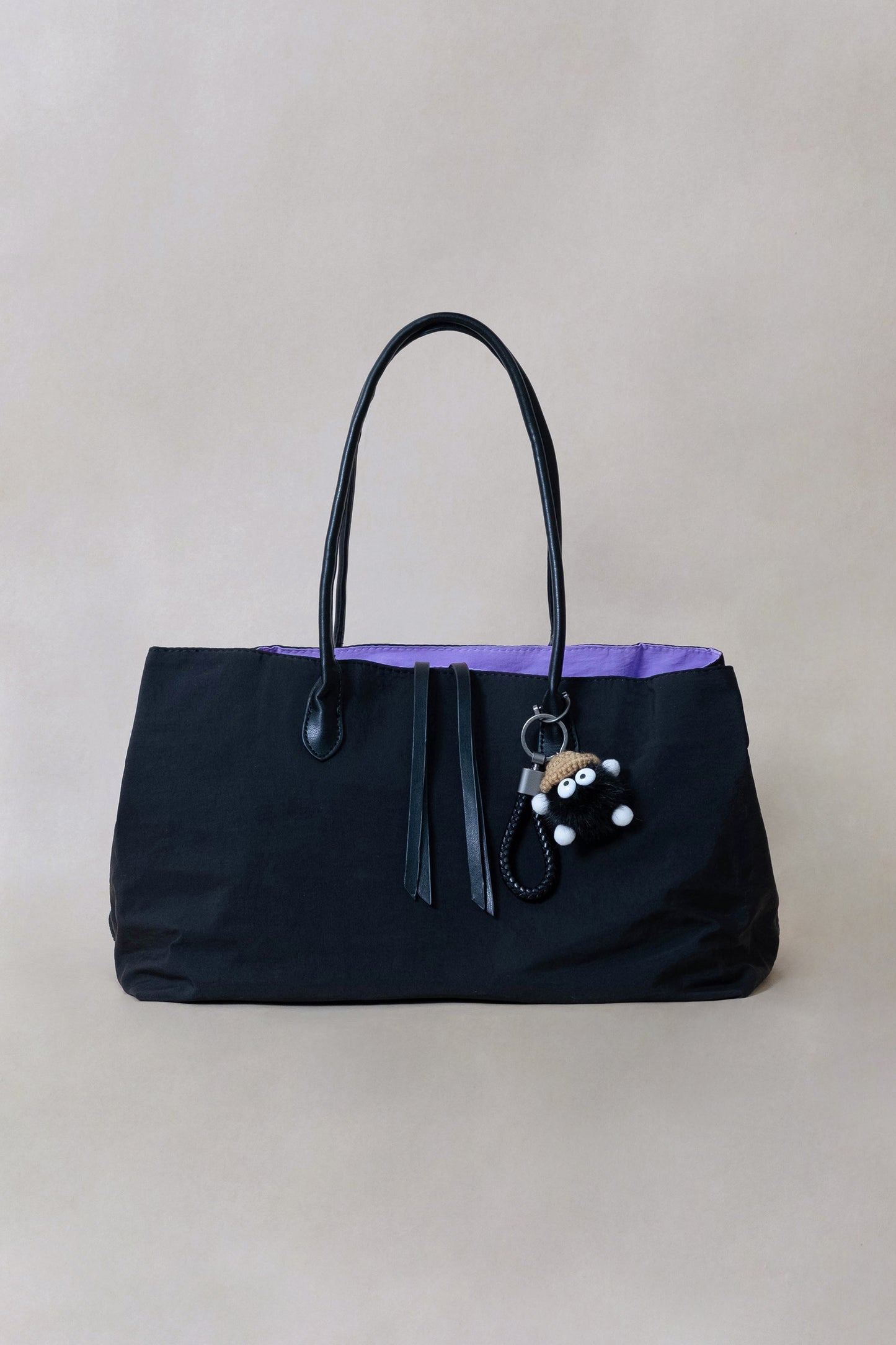 Classic Flow Vegan Leather Tote - Black Purple （With Charm）