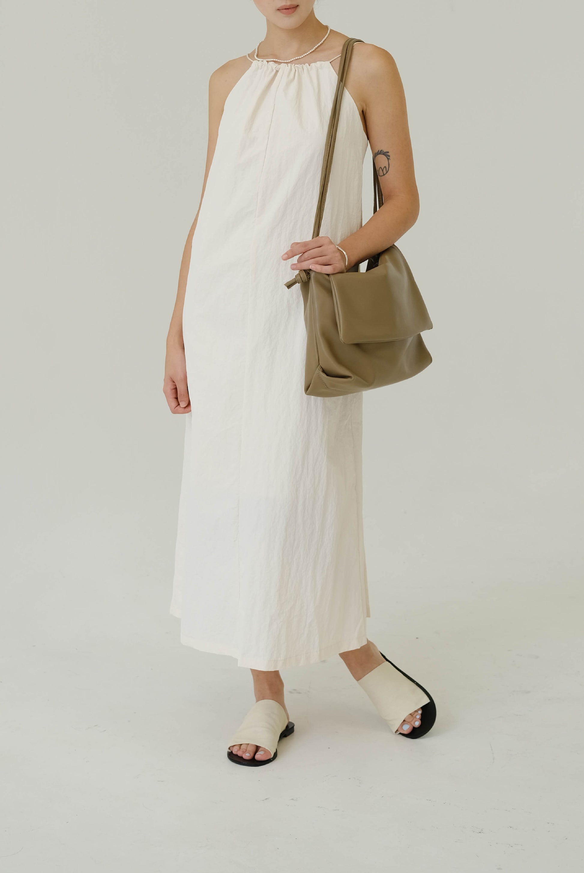 beige tank top dress Beige Sleeveless Knit Bodice Dress - Midi Dress