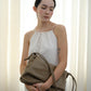 Drawstring Pleated Large Capacity Shoulder Bag in Mud Color