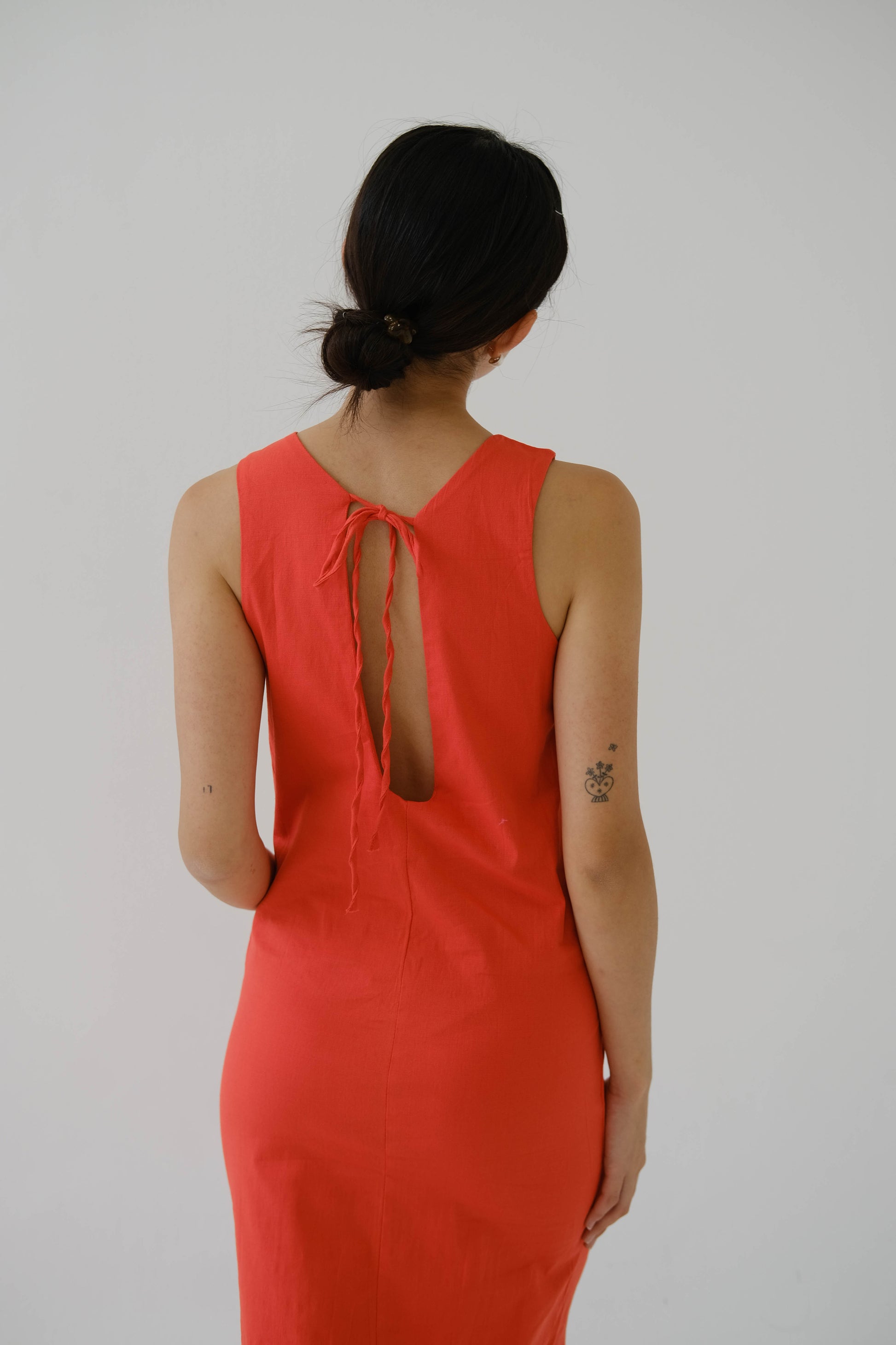 French Cotton Linen Tank Dress In Orange L French Cotton Linen Tank Dress In Orange L