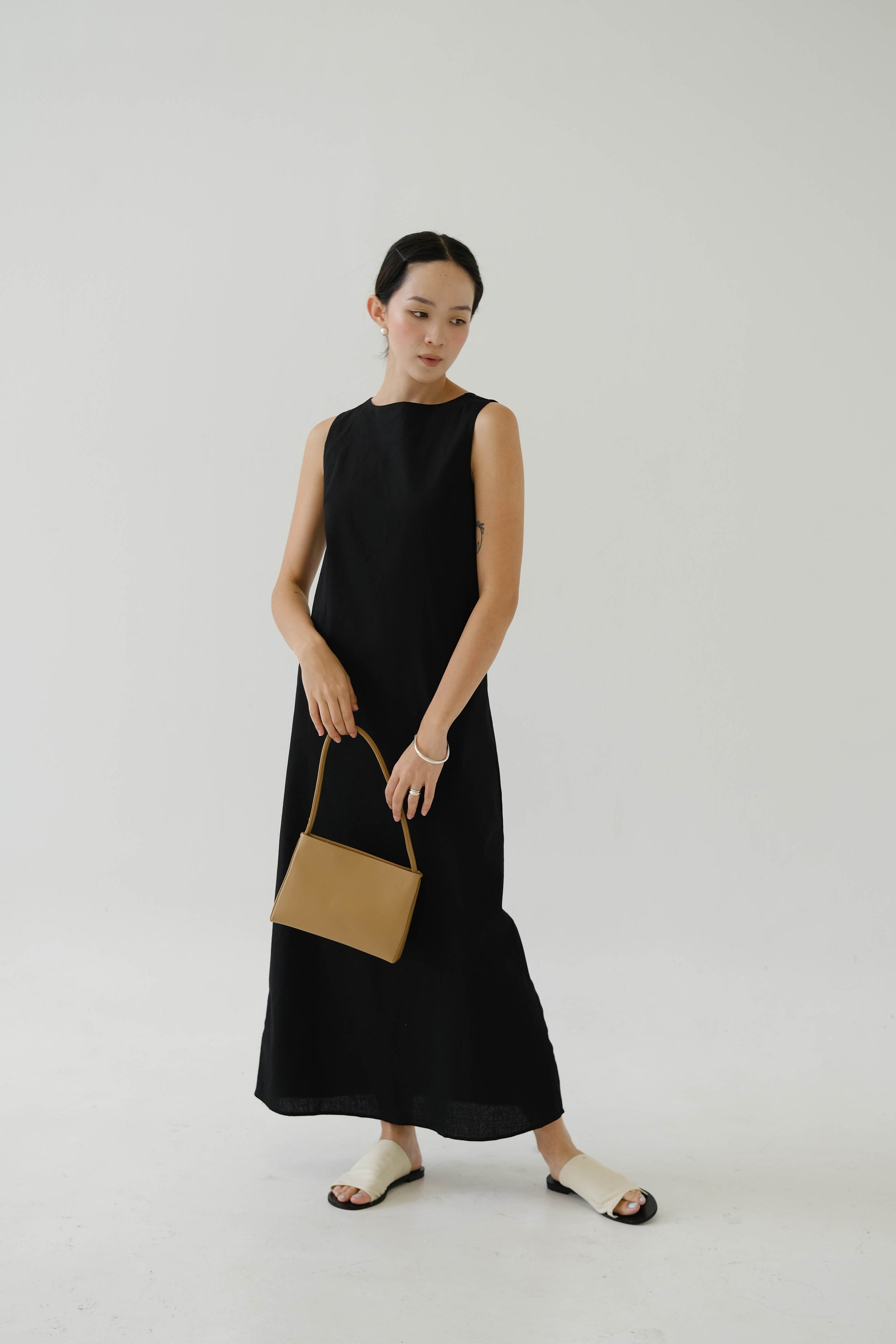 French Cotton Linen Tank Dress In Classic Black S A O U French Cotton Linen Tank Dress In Classic Black S A O U