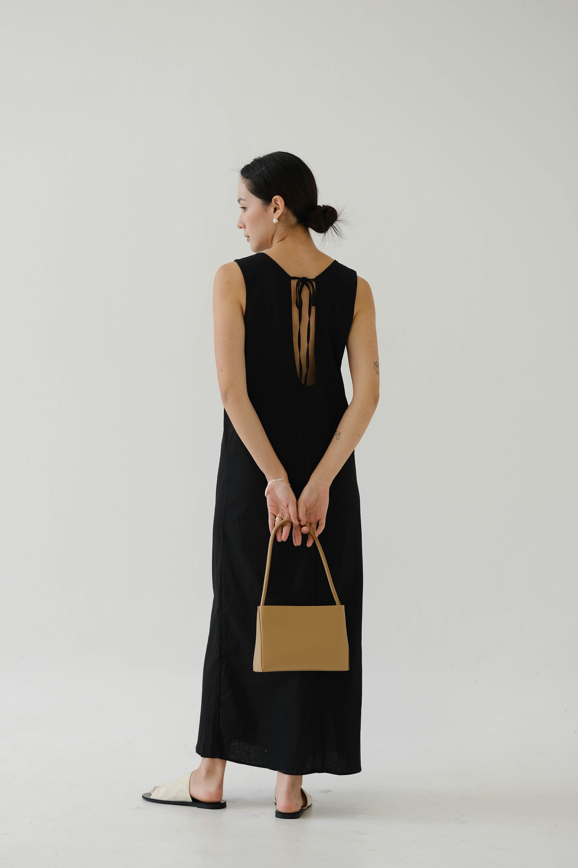 French Cotton Linen Tank Dress In Classic Black S A O U French Cotton Linen Tank Dress In Classic Black S A O U
