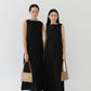 經典黑色法式棉亞麻背心連身裙