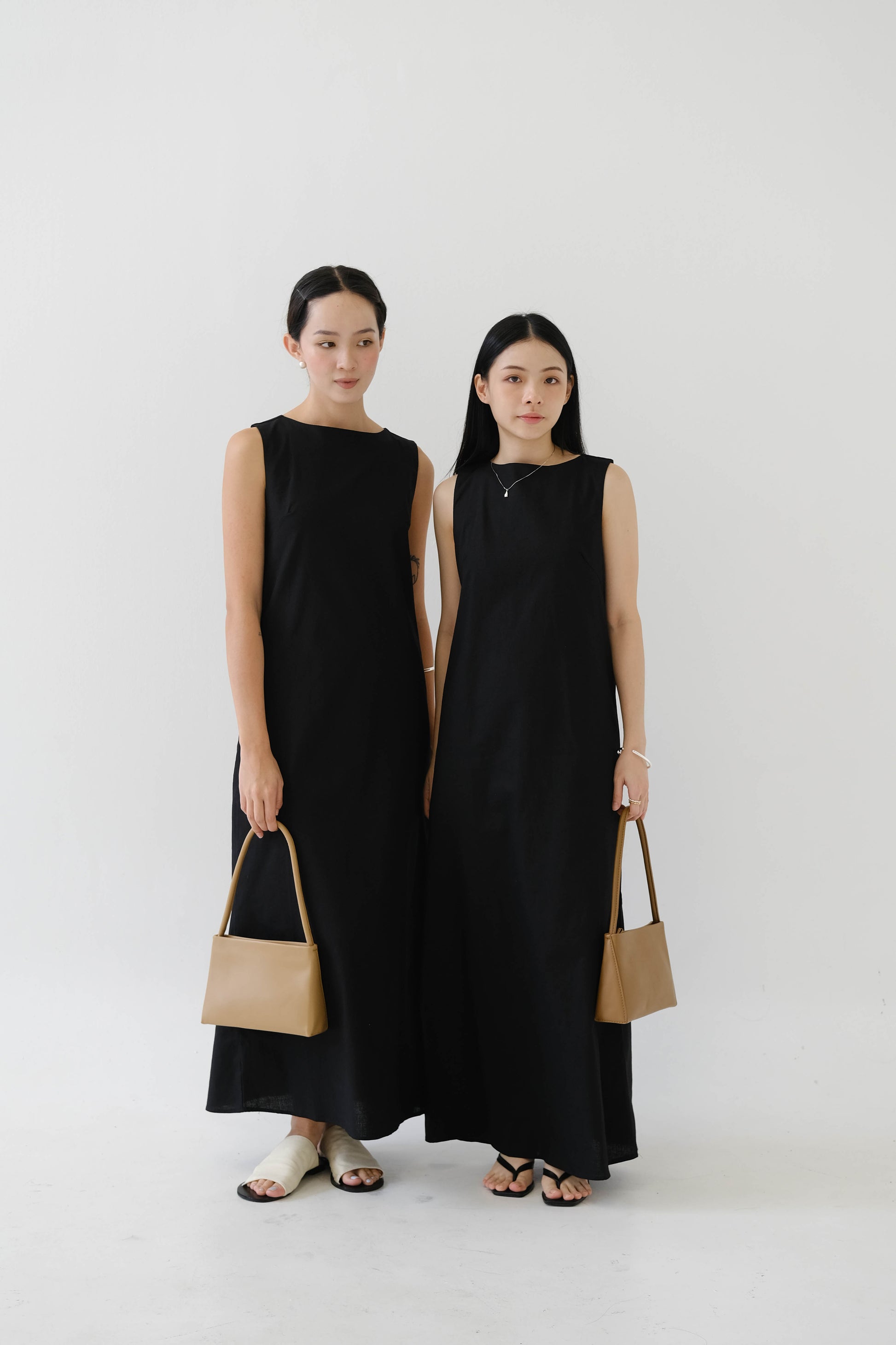 French Cotton Linen Tank Dress In Classic Black – S A O U