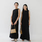 經典黑色法式棉亞麻背心連身裙