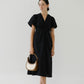 V-neck Puff Sleeve Dress In Classic Black