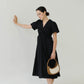 V-neck Puff Sleeve Dress In Classic Black