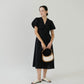 V-neck Puff Sleeve Dress In Classic Black