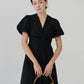 V-neck Puff Sleeve Dress In Classic Black