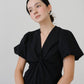 V-neck Puff Sleeve Dress In Classic Black