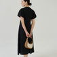 V-neck Puff Sleeve Dress In Classic Black