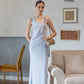 Elegant U-Neck Ruched Waist Maxi Dress - Baby Blue