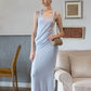 Elegant U-Neck Ruched Waist Maxi Dress - Baby Blue