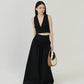 V-neck Sleeveless Tank Top + Long Dress in Classic Black in Suit
