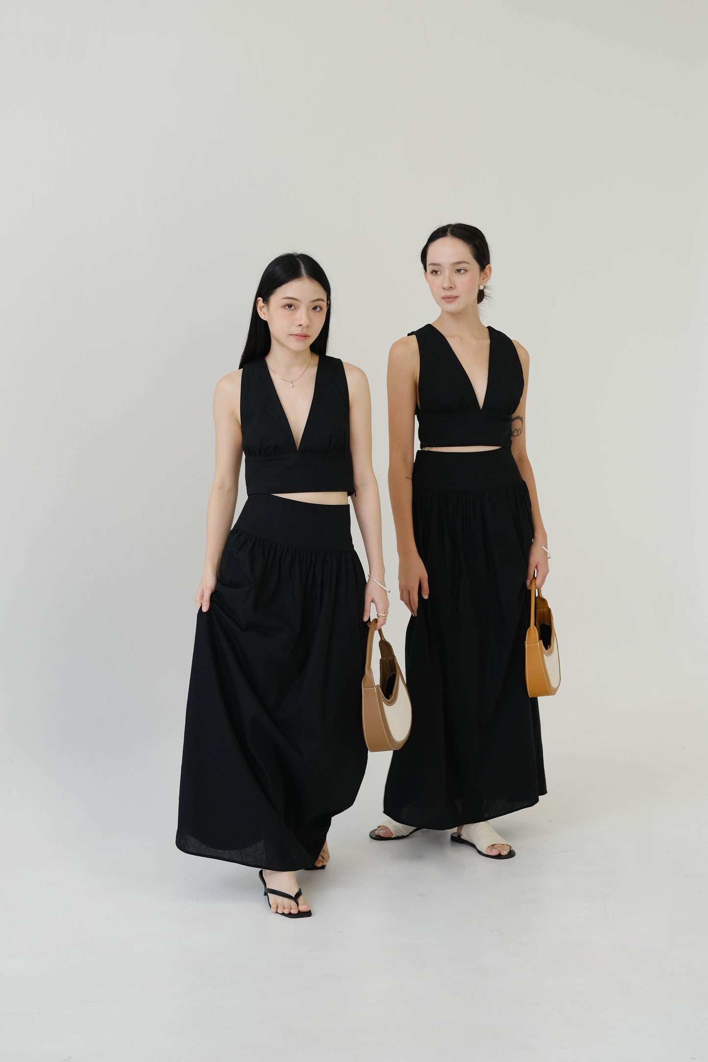 V-neck Sleeveless tank top + Long Dress in Classic Black in suit