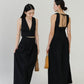 V-neck Sleeveless Tank Top + Long Dress in Classic Black in Suit
