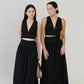 V-neck Sleeveless Tank Top + Long Dress in Classic Black in Suit