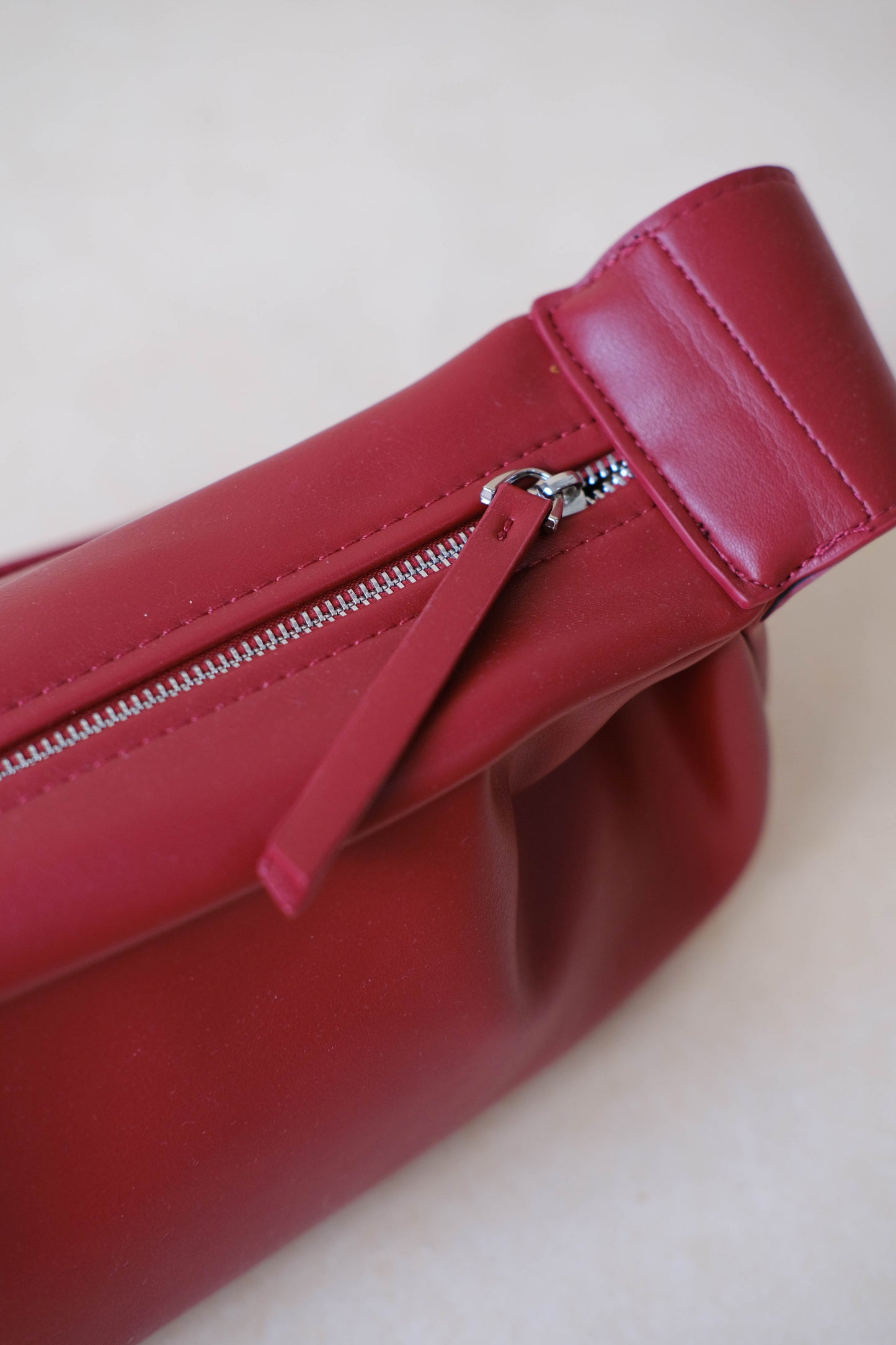 PU Soft Leather Pillow Bag in Ancora Red