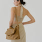 卡其色繫帶背上衣+V領長裙西裝