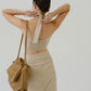 Khaki Tie Neck Back Tops