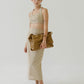 卡其色繫帶背上衣+V領長裙西裝