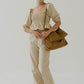 French Linen Wide Leg Pants In Almond White