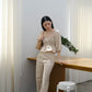 Square Neck Puff Sleeve Top + Wide Leg Pants In Almond White