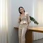 Square Neck Puff Sleeve Top + Wide Leg Pants In Almond White