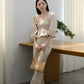 Square Neck Puff Sleeve Top + Wide Leg Pants In Almond White