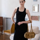 Waist-Snatch U-Neck Maxi Dress - Black