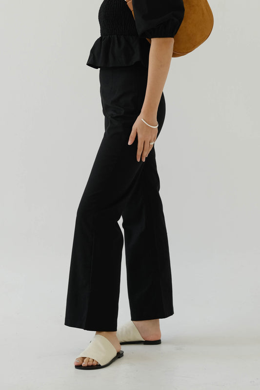 Pantalon large en lin français en noir classique 